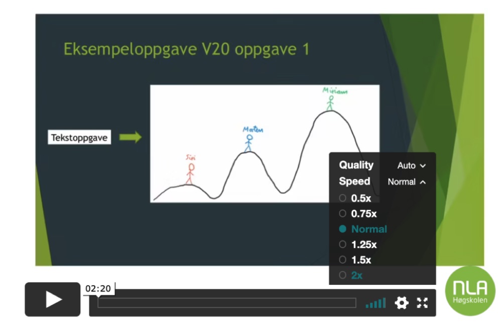 Videospilleren med meny for avspillingshastighet