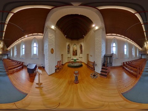 360-bilde fra koret i Birkeland kirke
